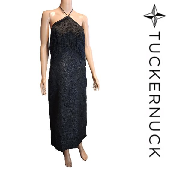 black fringe halter neck natalia midi dress Black Fringe Halter Neck Natalia Midi Dress